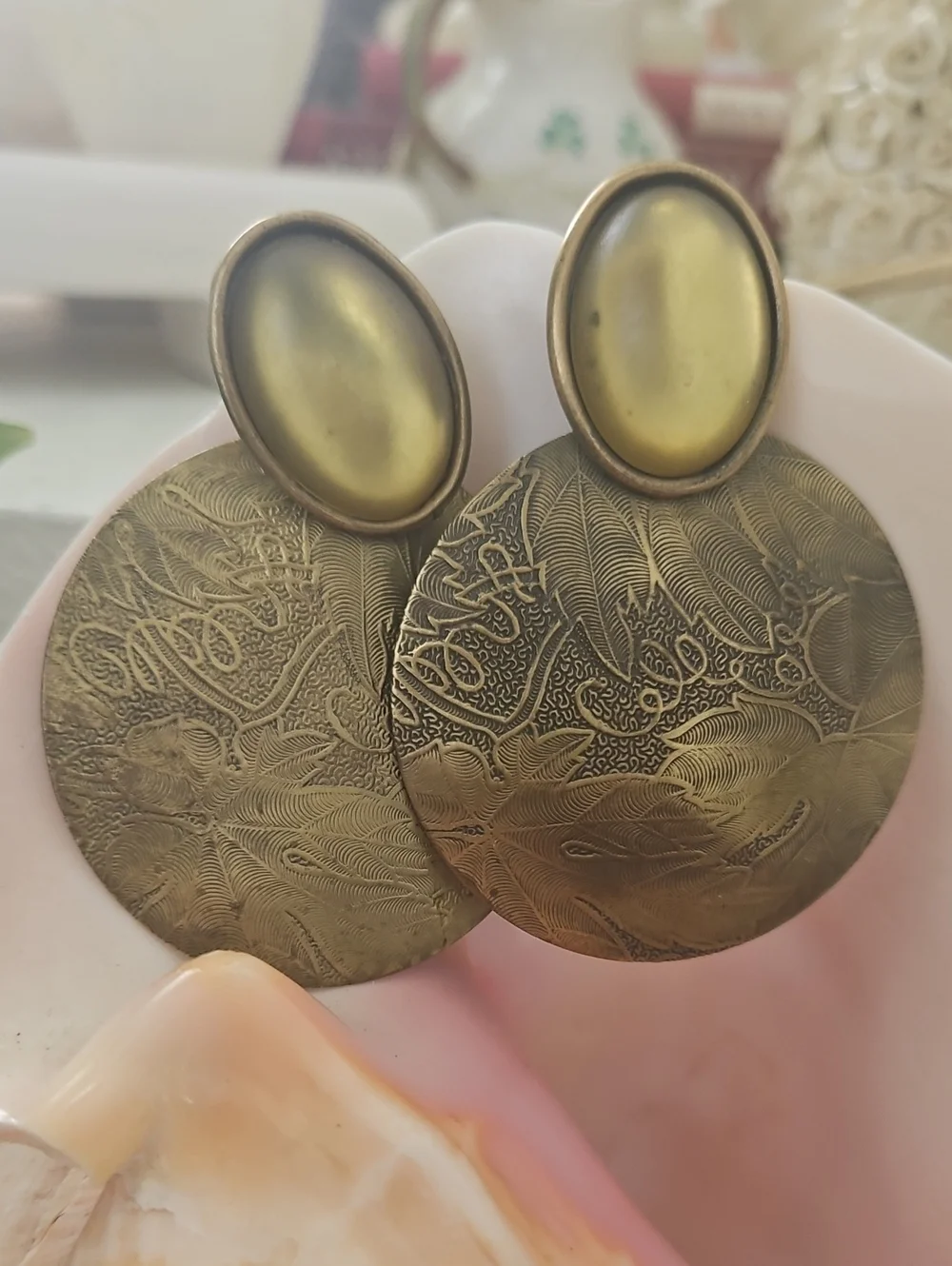 Cabochon Posts Large Door Knocker Earrings 2